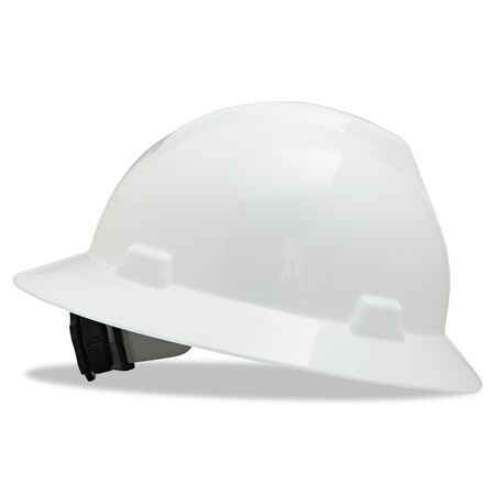 Msa Safety V-Gard Full-Brim Hard Hats, Ratchet Suspension, Size 6 1/2 - 8, White 475369